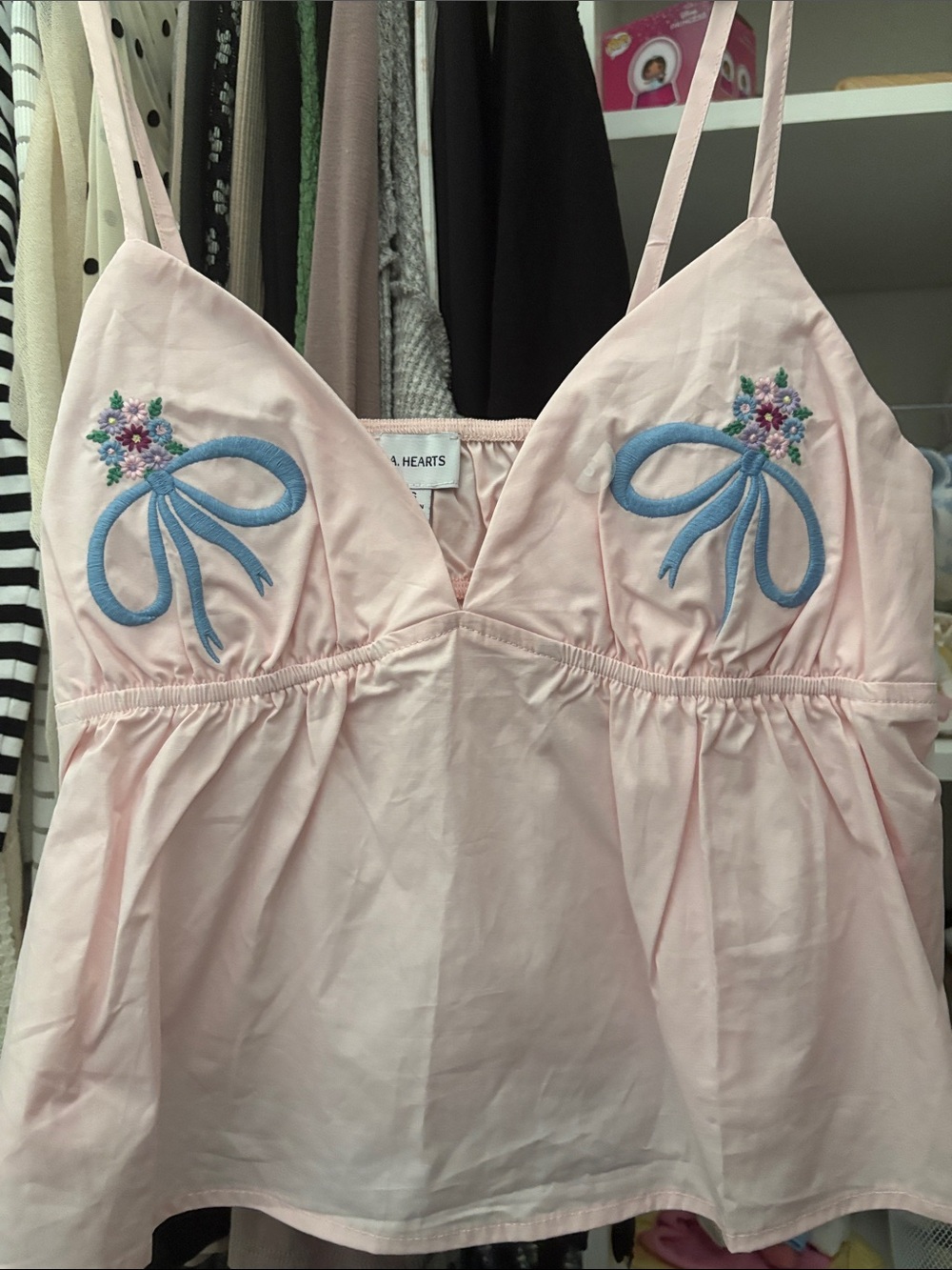 La Hearts Soft Pink Ruched Elastic Top